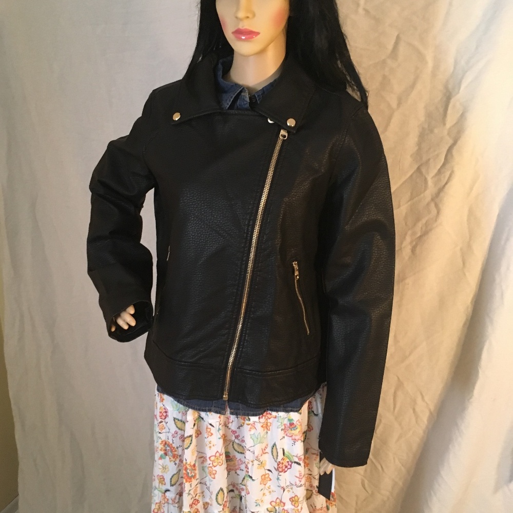 NWT Steve Madden Jacket faux leather Moto Black - Picture 2 of 3